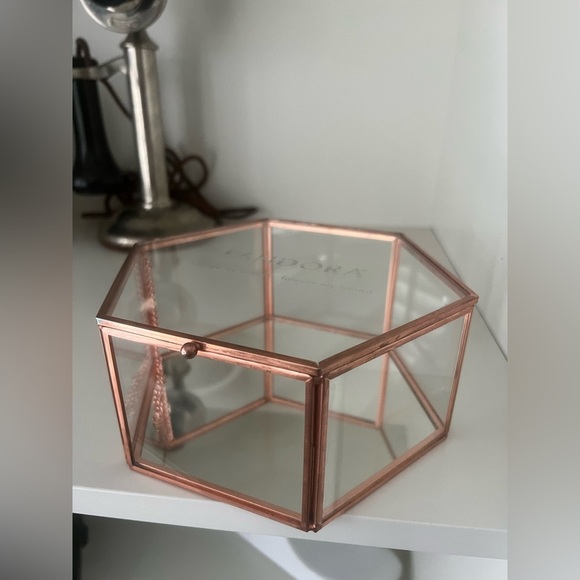 PANDORA Glass Jewelry Storage Box Octagon Copper Collectible Piece 2017 EUC - Picture 14 of 17